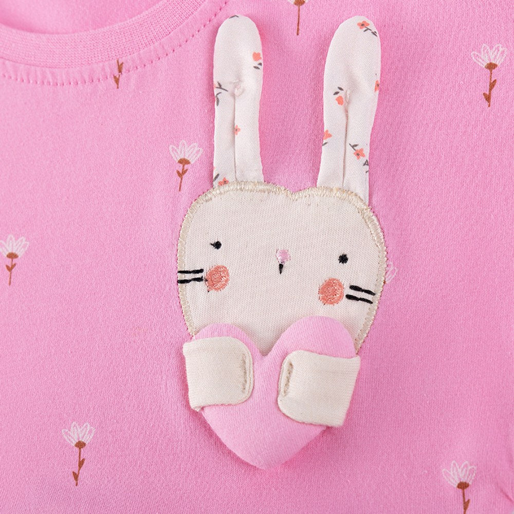 Baby Girls Cute Rabbit and Flowers Pattern Short Sleeves Dress