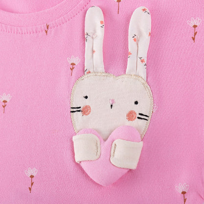 Baby Girls Cute Rabbit and Flowers Pattern Short Sleeves Dress
