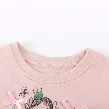 Baby Girls Cute Cartoon and Flowers Pattern Short Sleeves Dress