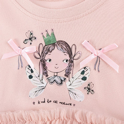 Baby Girls Cute Cartoon and Flowers Pattern Short Sleeves Dress