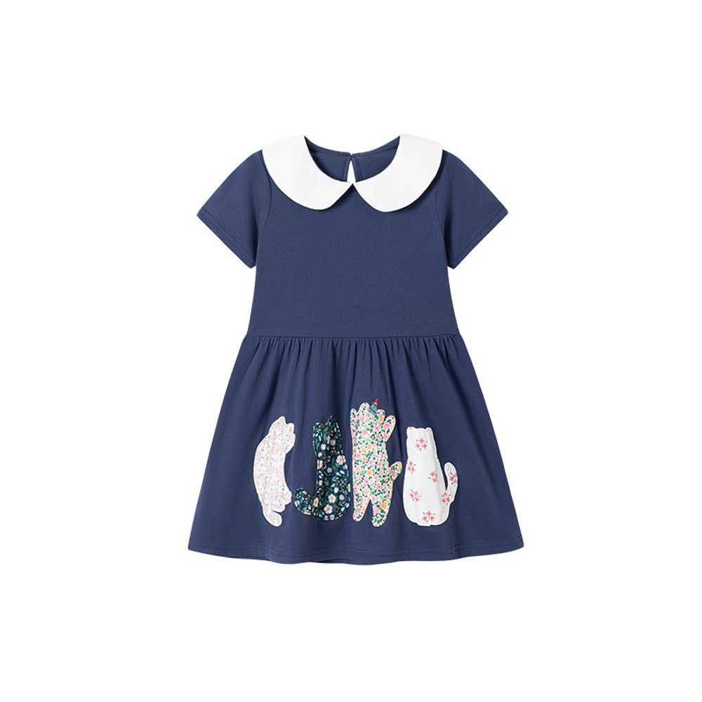 Baby Girls Cute Cats Pattern Short Sleeves Dress