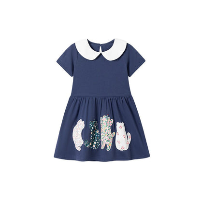 Baby Girls Cute Cats Pattern Short Sleeves Dress