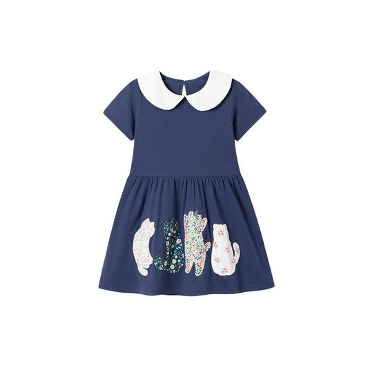 Baby Girls Cute Cats Pattern Short Sleeves Dress