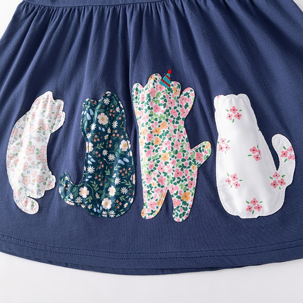 Baby Girls Cute Cats Pattern Short Sleeves Dress