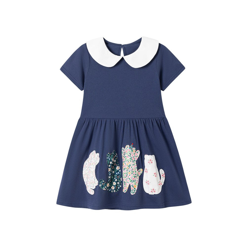 Baby Girls Cute Cats Pattern Short Sleeves Dress