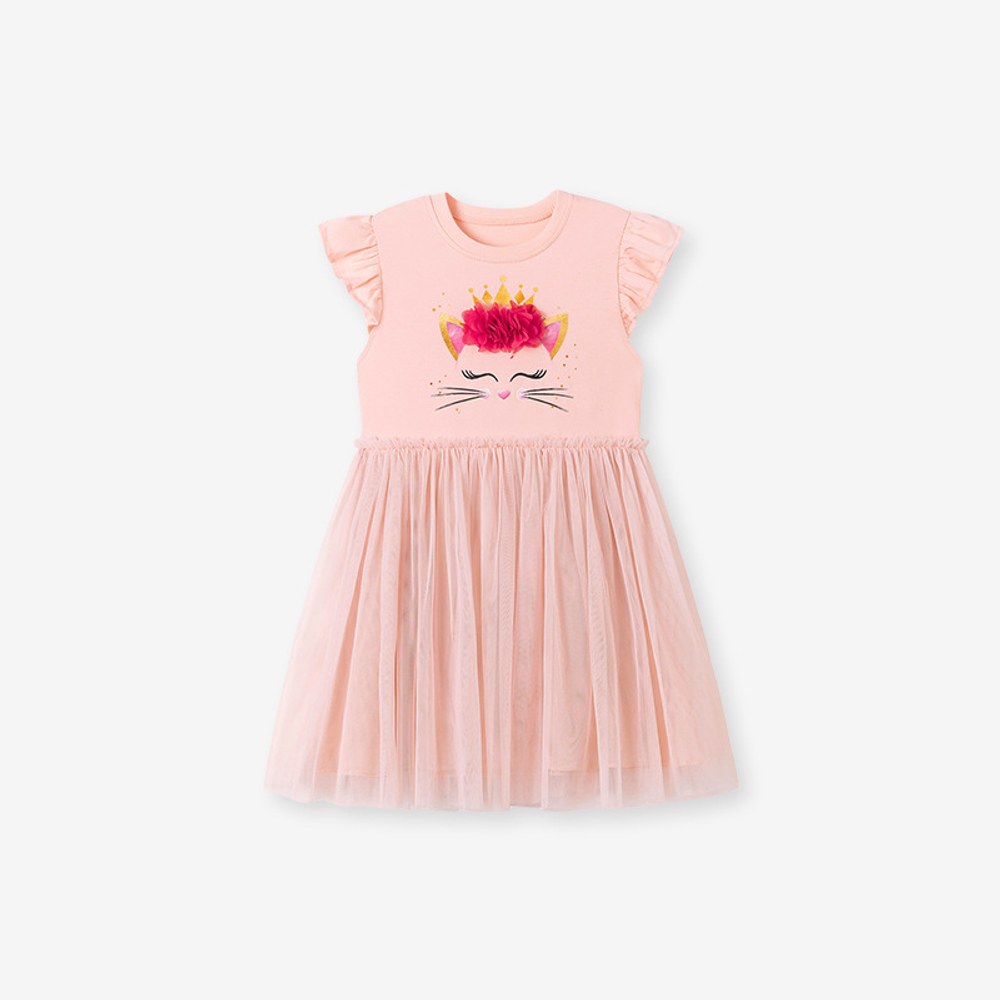 Baby Girls Cute Cats Pattern Fly Sleeves Dress