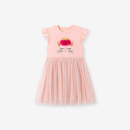 Baby Girls Cute Cats Pattern Fly Sleeves Dress
