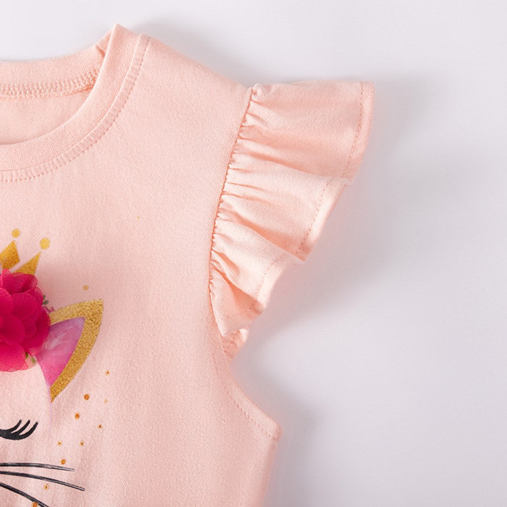 Baby Girls Cute Cats Pattern Fly Sleeves Dress