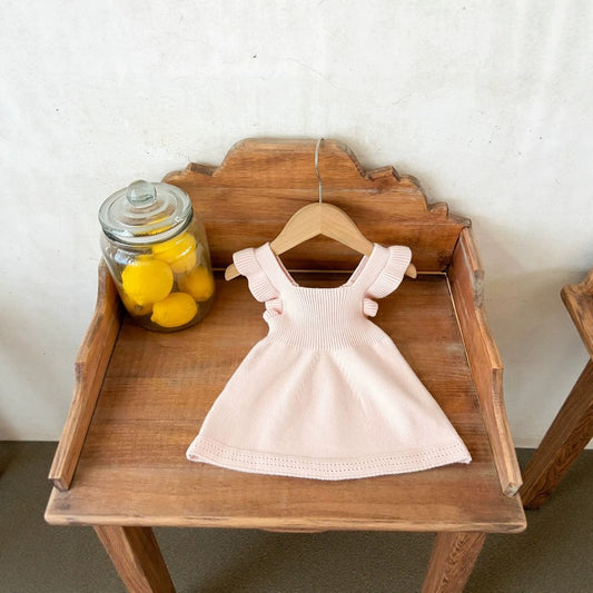 Baby Kids Girls Sleeveless Solid Color Knitted Dress