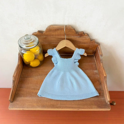 Baby Kids Girls Sleeveless Solid Color Knitted Dress