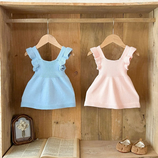 Baby Kids Girls Sleeveless Solid Color Knitted Dress