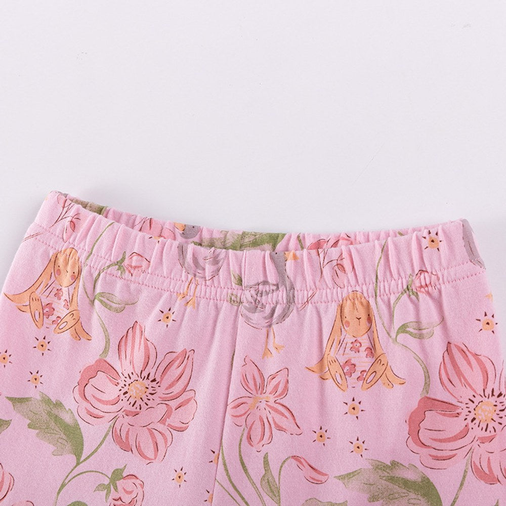 Baby Kids Girls Short Sleeves Cartoon Pattern T-shirt and Floral Pants 2-Piece Clothing Set