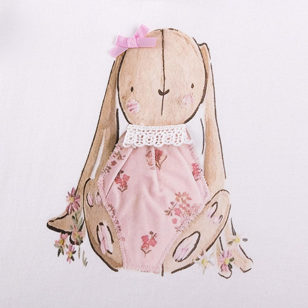Baby Kids Girls Short Sleeves Cartoon Pattern T-shirt and Floral Pants 2-Piece Clothing Set