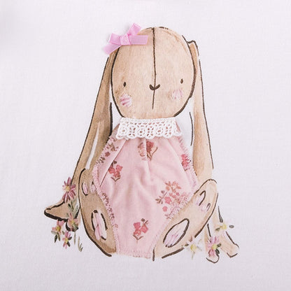 Baby Kids Girls Short Sleeves Cartoon Pattern T-shirt and Floral Pants 2-Piece Clothing Set