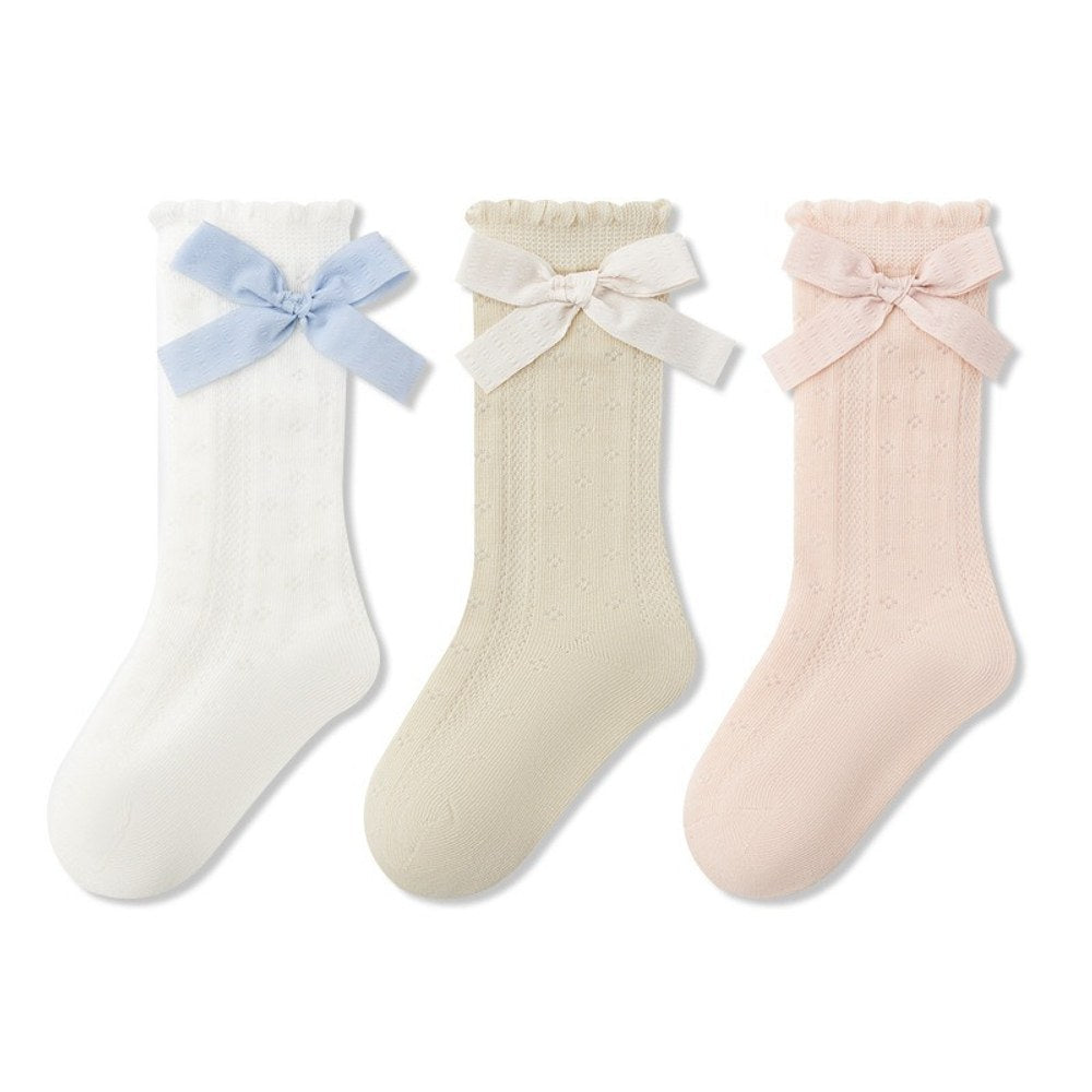 Baby Girls Breathable Cute Mesh Design Mid-Calf Socks 3-Pair Set