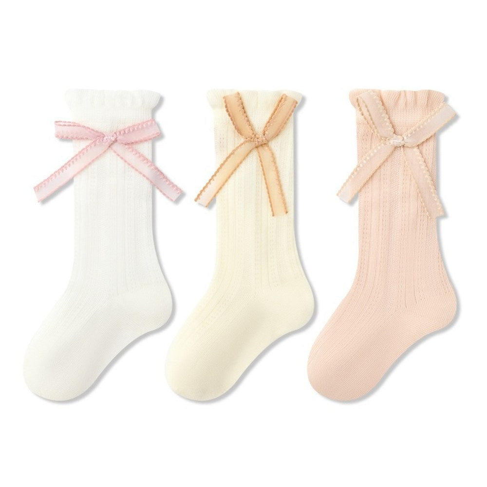 Baby Girls Breathable Cute Mesh Design Mid-Calf Socks 3-Pair Set