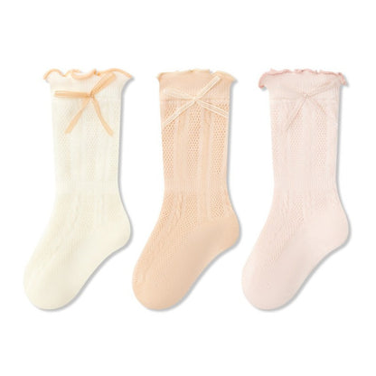 Baby Girls Breathable Cute Mesh Design Mid-Calf Socks 3-Pair Set