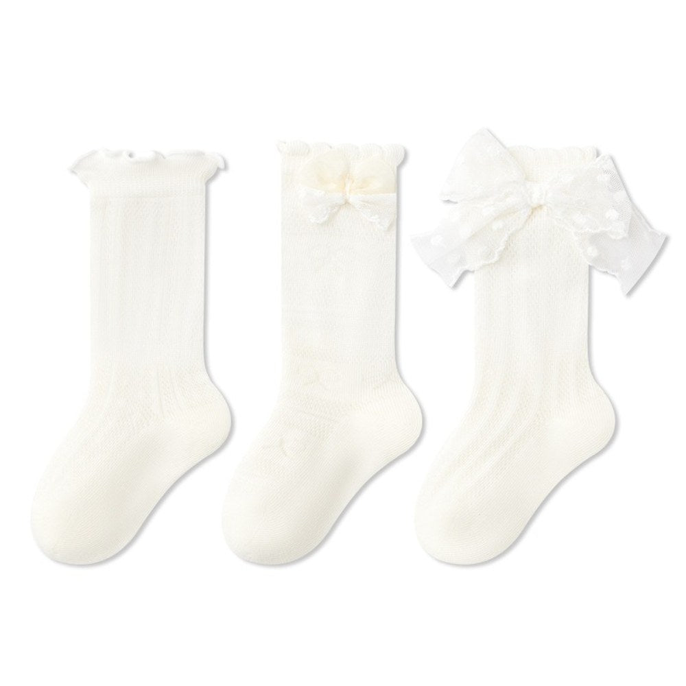 Baby Girls Breathable Cute Mesh Design Mid-Calf Socks 3-Pair Set
