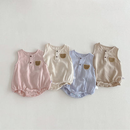 Baby Girls Teddy Bear Pattern Sleeveless Bodysuit