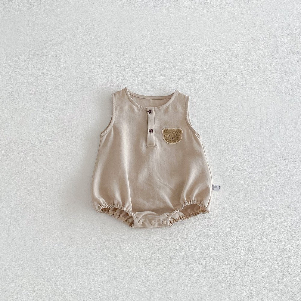 Baby Girls Teddy Bear Pattern Sleeveless Bodysuit