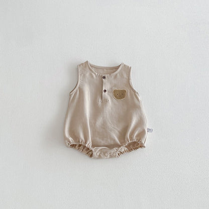 Baby Girls Teddy Bear Pattern Sleeveless Bodysuit