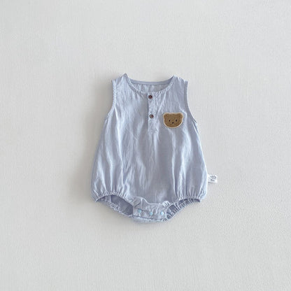 Baby Girls Teddy Bear Pattern Sleeveless Bodysuit