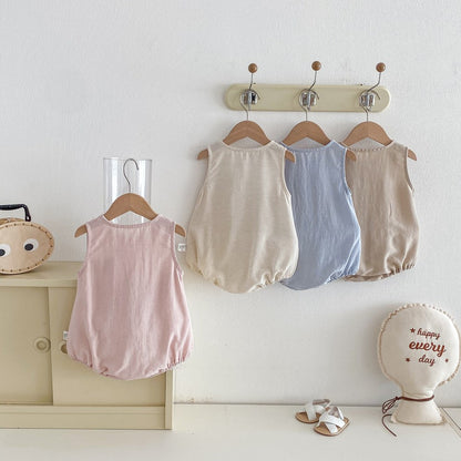 Baby Girls Teddy Bear Pattern Sleeveless Bodysuit