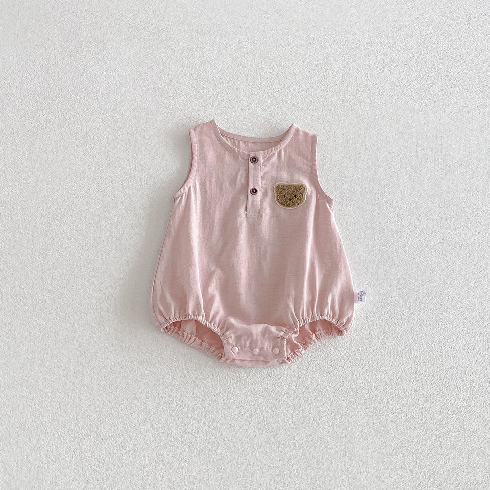 Baby Girls Teddy Bear Pattern Sleeveless Bodysuit