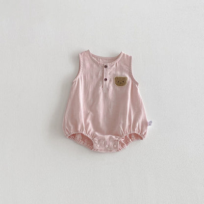 Baby Girls Teddy Bear Pattern Sleeveless Bodysuit