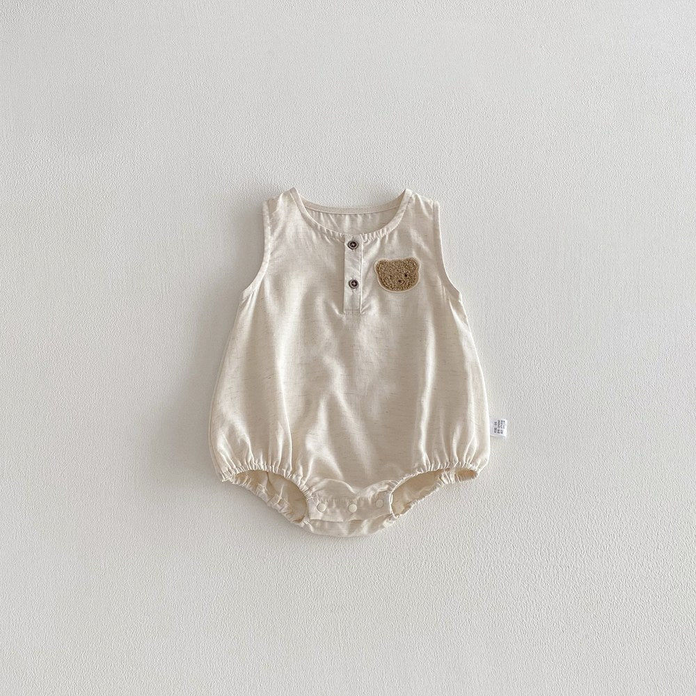 Baby Girls Teddy Bear Pattern Sleeveless Bodysuit