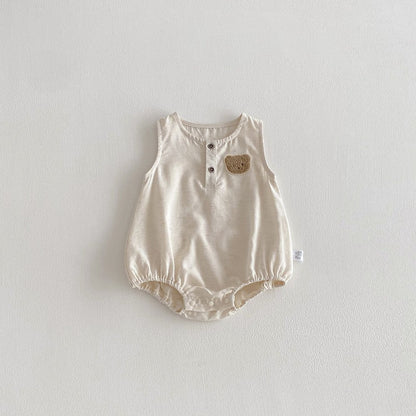 Baby Girls Teddy Bear Pattern Sleeveless Bodysuit