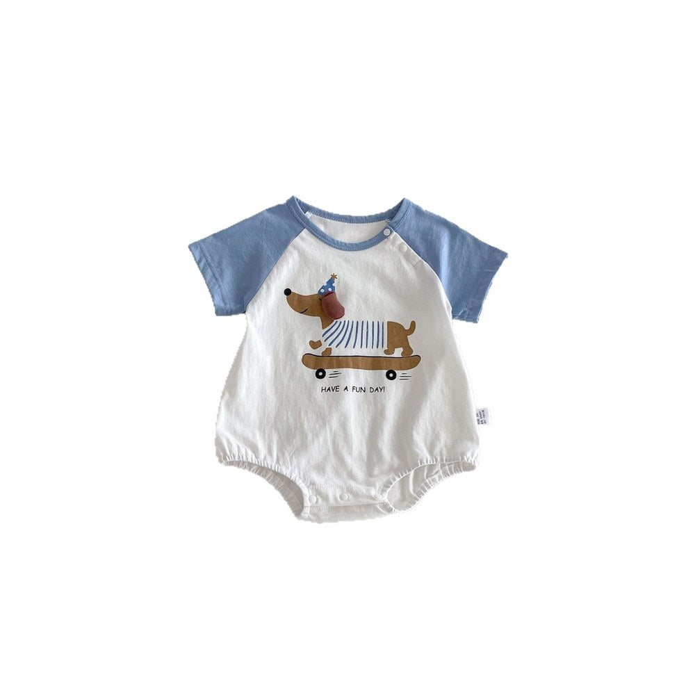 Baby Boys and Girls Short Sleeves Color Patchwork Cartoon Pattern Bodysuit
