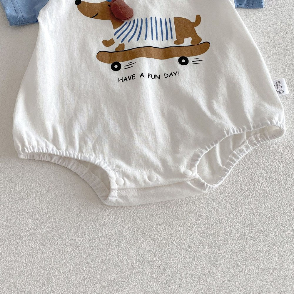Baby Boys and Girls Short Sleeves Color Patchwork Cartoon Pattern Bodysuit