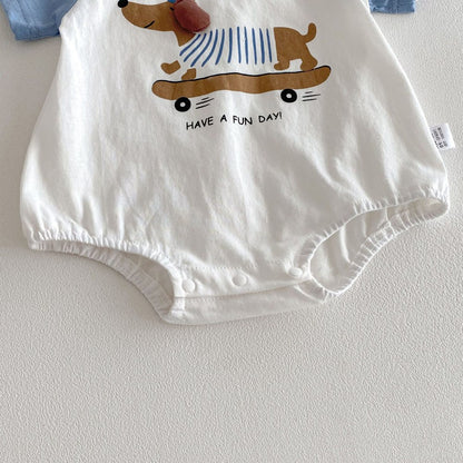 Baby Boys and Girls Short Sleeves Color Patchwork Cartoon Pattern Bodysuit