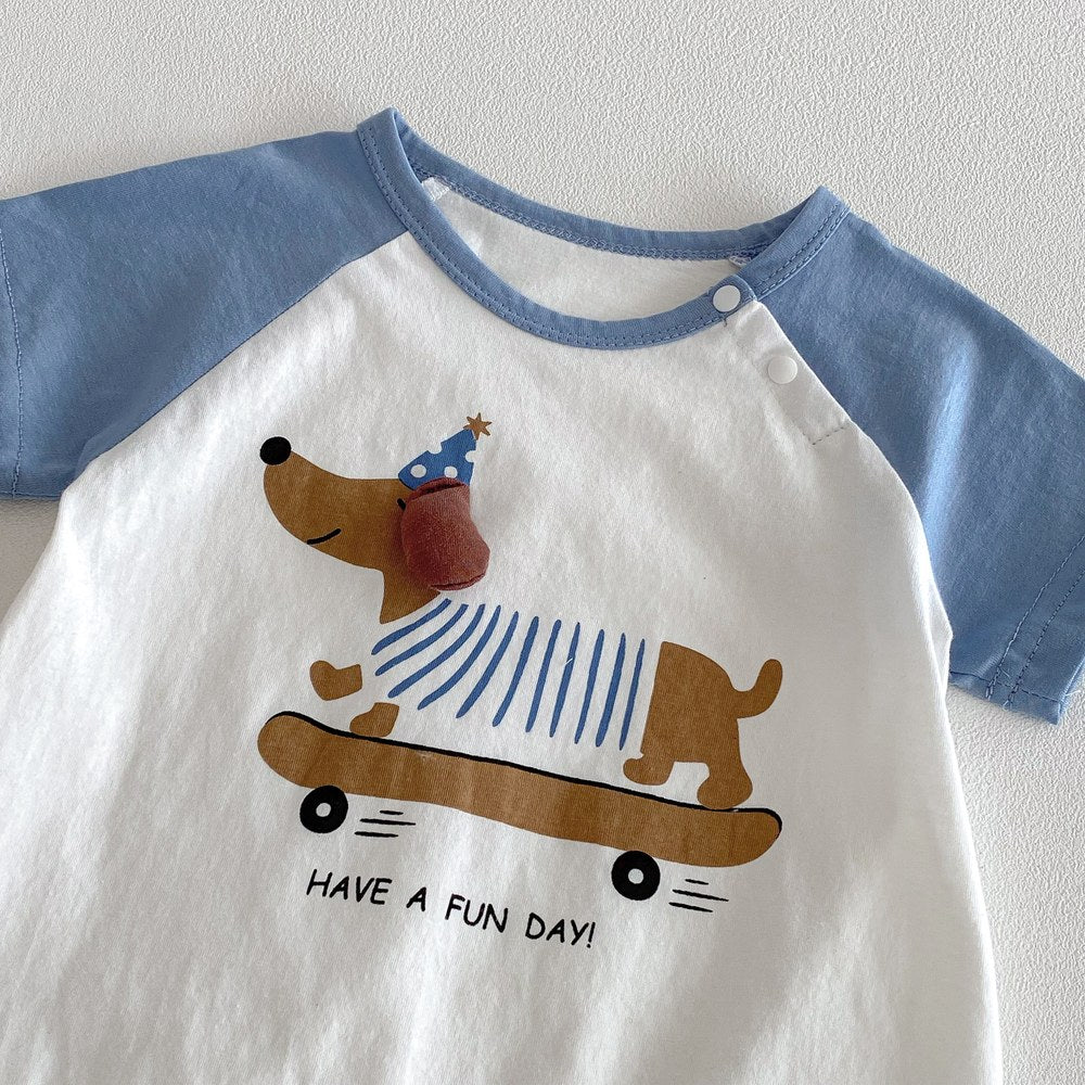 Baby Boys and Girls Short Sleeves Color Patchwork Cartoon Pattern Bodysuit