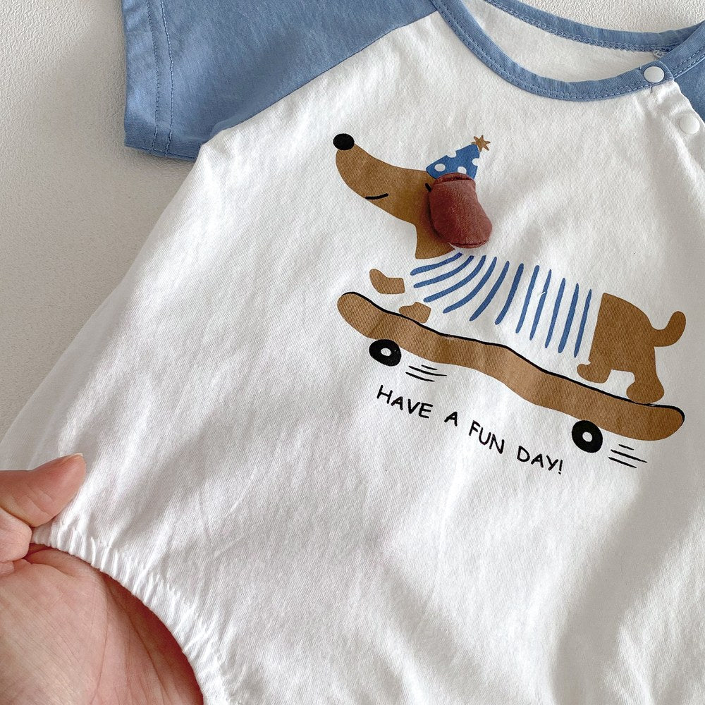 Baby Boys and Girls Short Sleeves Color Patchwork Cartoon Pattern Bodysuit