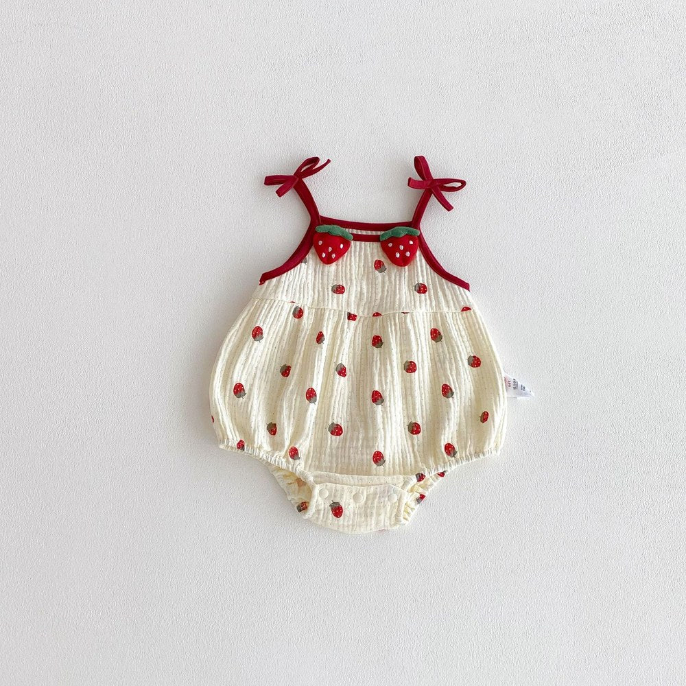 Baby Girls Sleeveless Fruit Strawberry Pattern Bodysuit