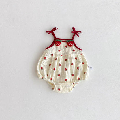 Baby Girls Sleeveless Fruit Strawberry Pattern Bodysuit