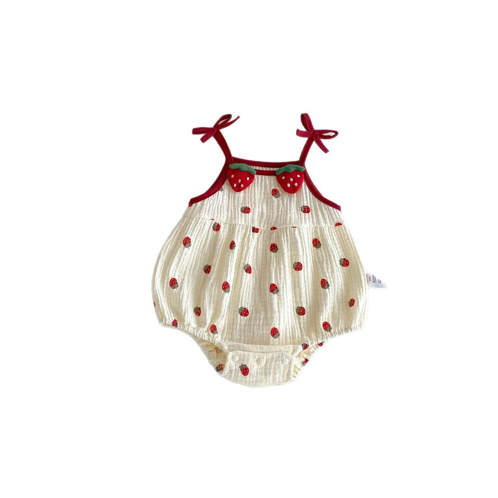 Baby Girls Sleeveless Fruit Strawberry Pattern Bodysuit