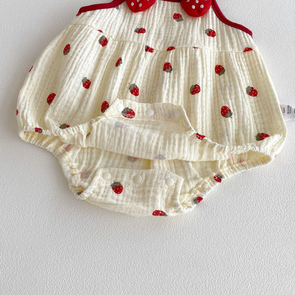 Baby Girls Sleeveless Fruit Strawberry Pattern Bodysuit