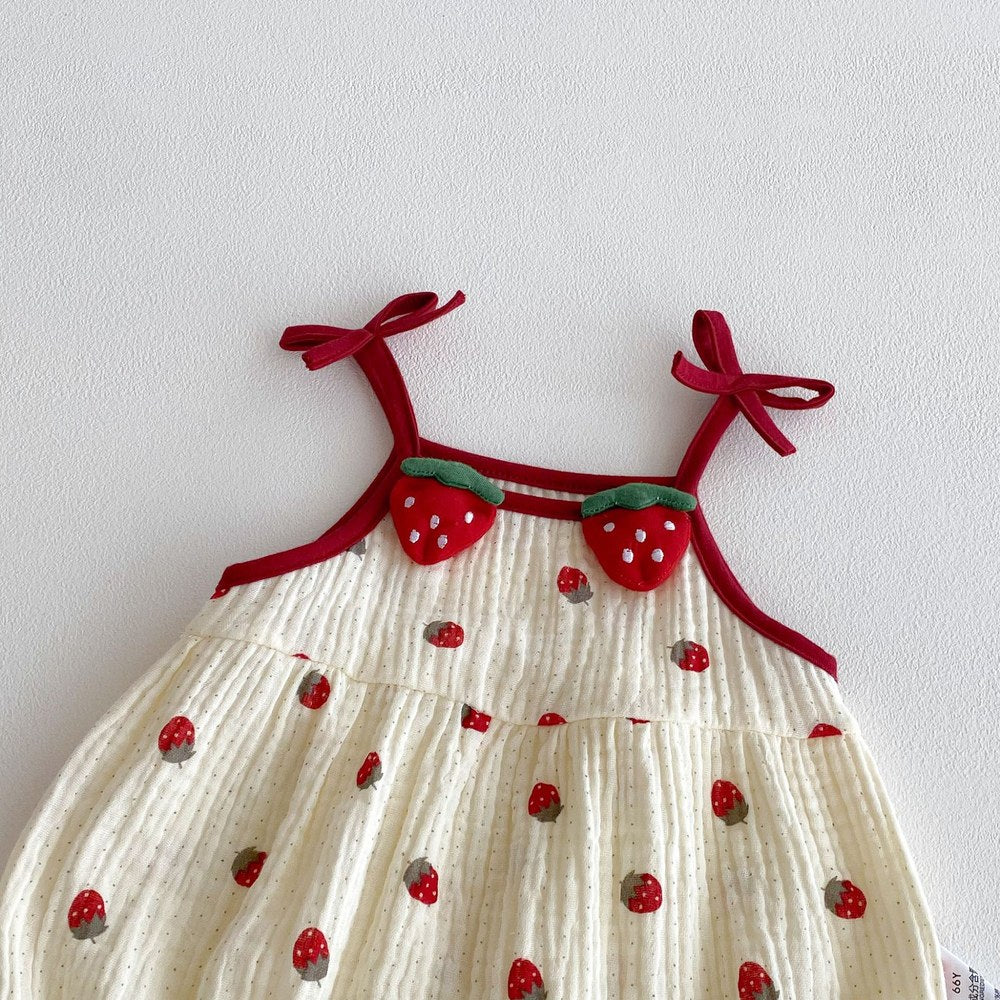 Baby Girls Sleeveless Fruit Strawberry Pattern Bodysuit