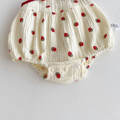 Baby Girls Sleeveless Fruit Strawberry Pattern Bodysuit