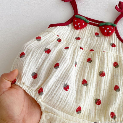 Baby Girls Sleeveless Fruit Strawberry Pattern Bodysuit