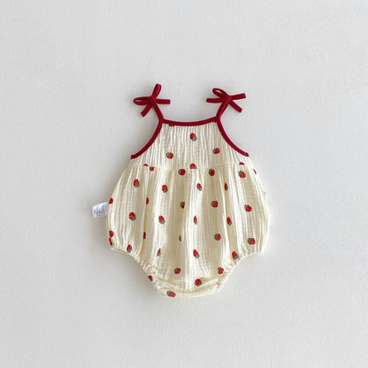 Baby Girls Sleeveless Fruit Strawberry Pattern Bodysuit