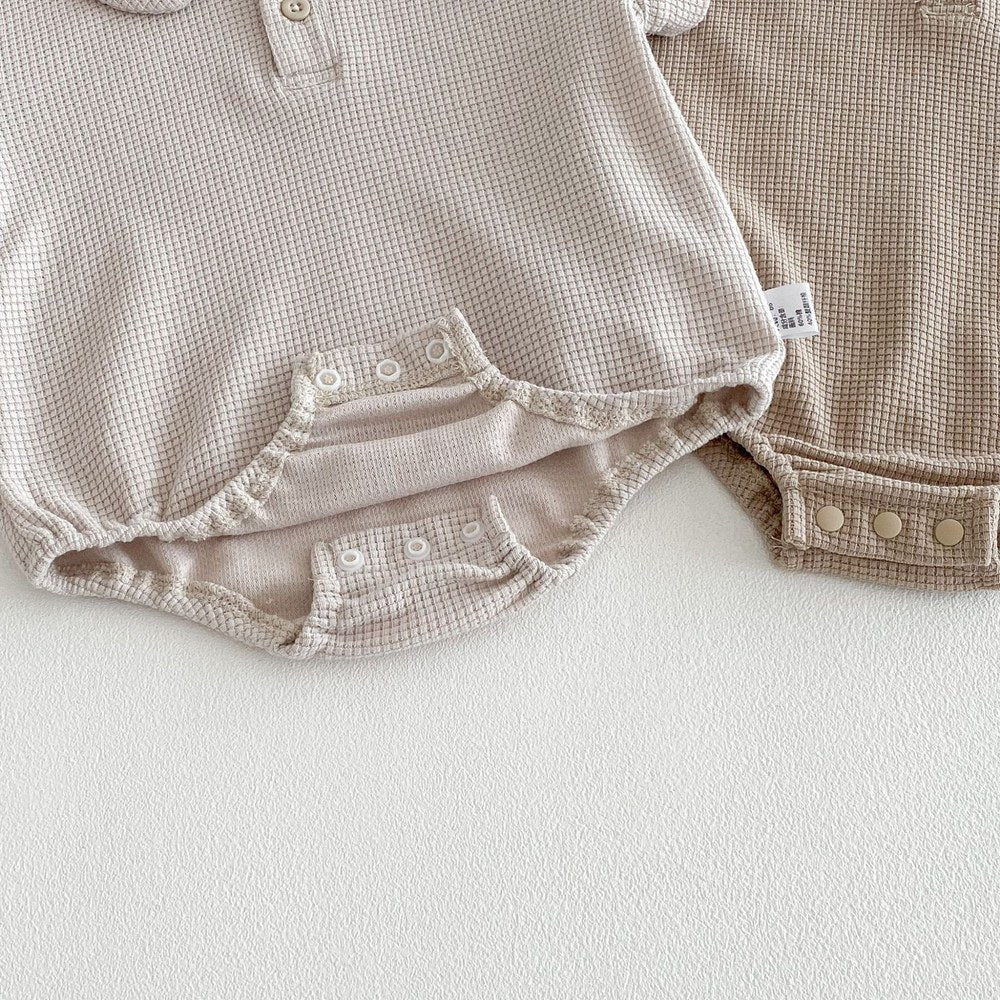 Baby Boys and Girls Short Sleeves Solid Color Waffle Grid Bodysuit