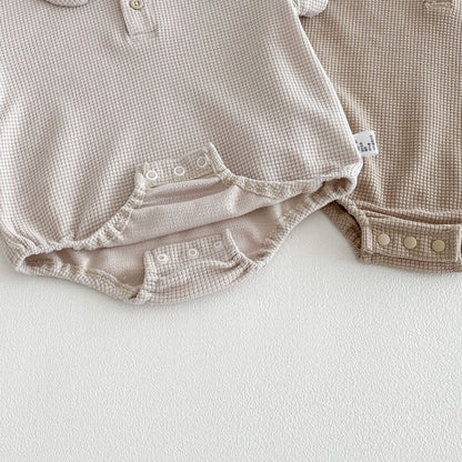 Baby Boys and Girls Short Sleeves Solid Color Waffle Grid Bodysuit