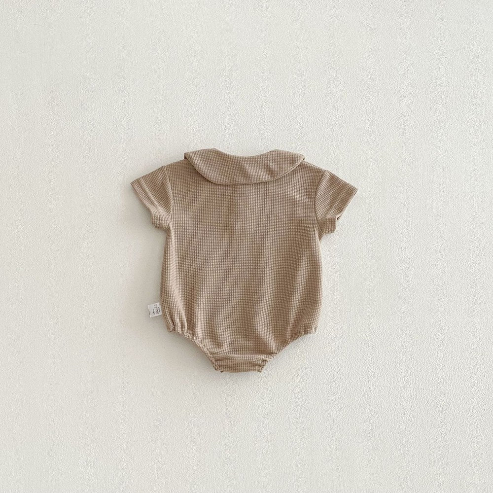 Baby Boys and Girls Short Sleeves Solid Color Waffle Grid Bodysuit