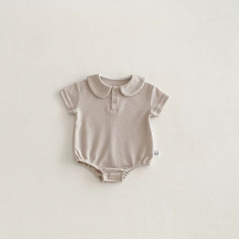 Baby Boys and Girls Short Sleeves Solid Color Waffle Grid Bodysuit