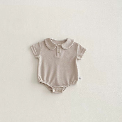Baby Boys and Girls Short Sleeves Solid Color Waffle Grid Bodysuit