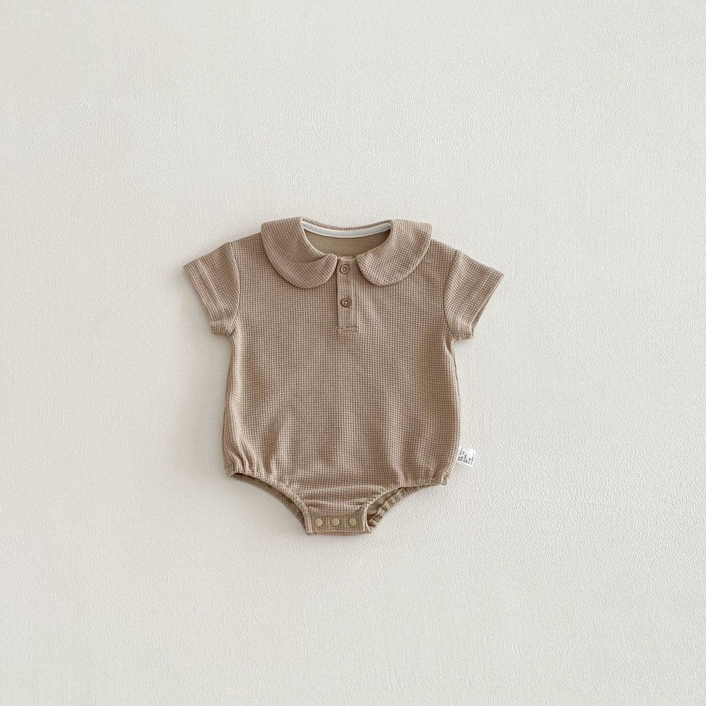 Baby Boys and Girls Short Sleeves Solid Color Waffle Grid Bodysuit